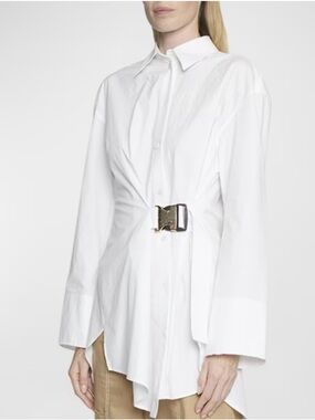 JW Anderson White Twisted Buckle Asymmetric Draped Cotton Tunic Shirt